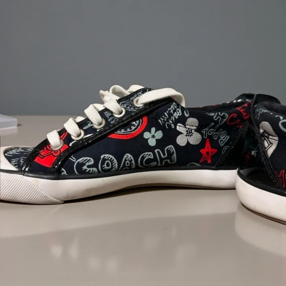 Coach Poppy Black, White and Red Sneakers W-6 EUC - Picture 4 of 12